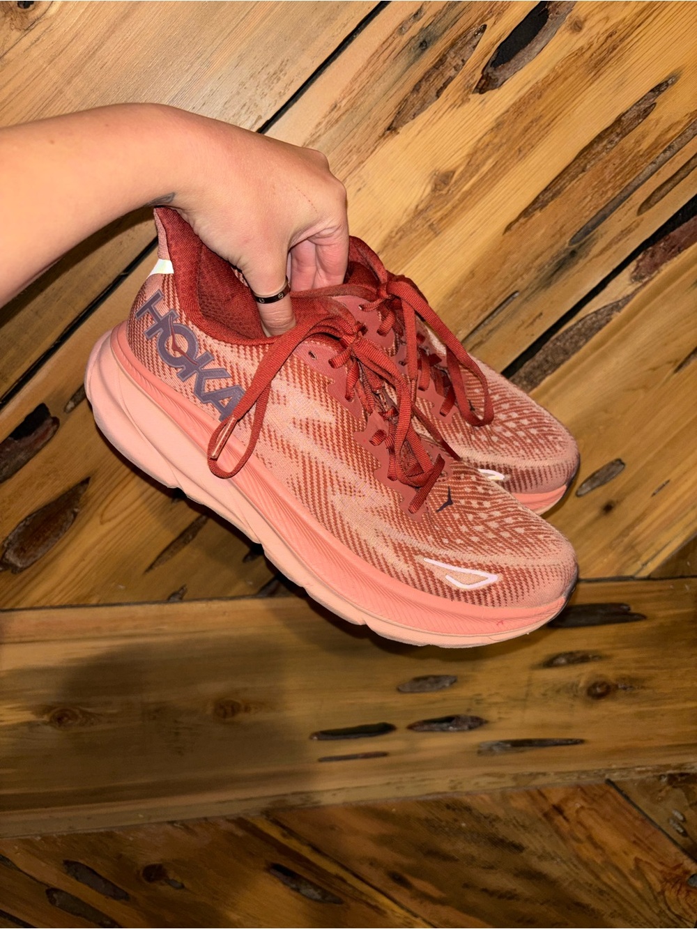Hoka Women's Coral Pink & Red Athletic Running Shoes